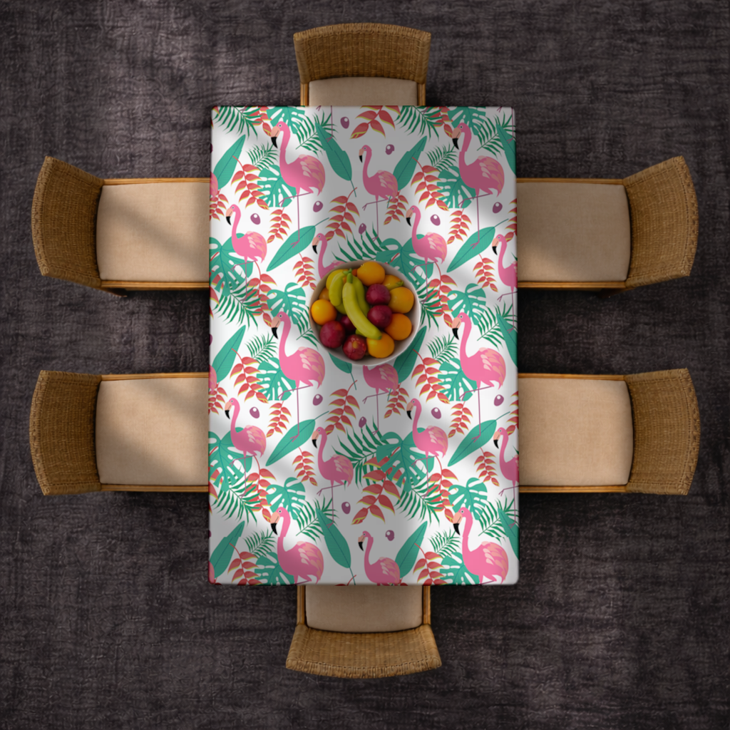 Pink Flamingo Tropical Leaves Rectangular Tablecloth
