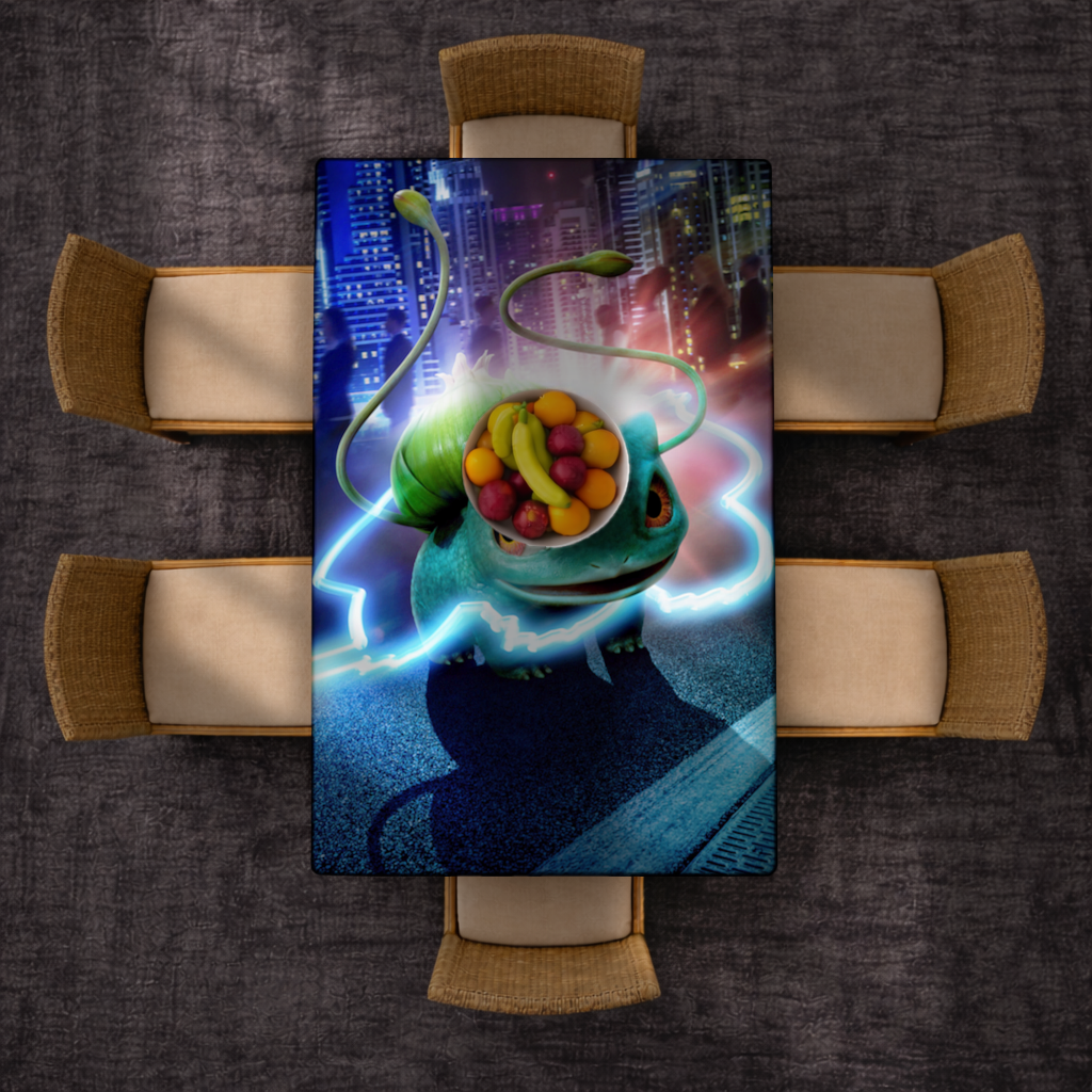 Glowing Neon Creature in Night City Rectangular Tablecloth