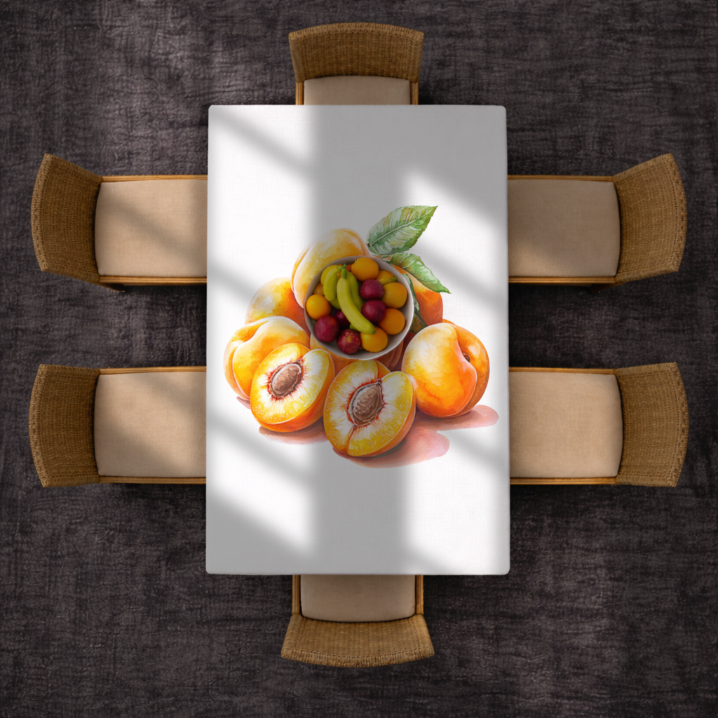 Watercolor Apricot and Leaves Rectangular Tablecloth