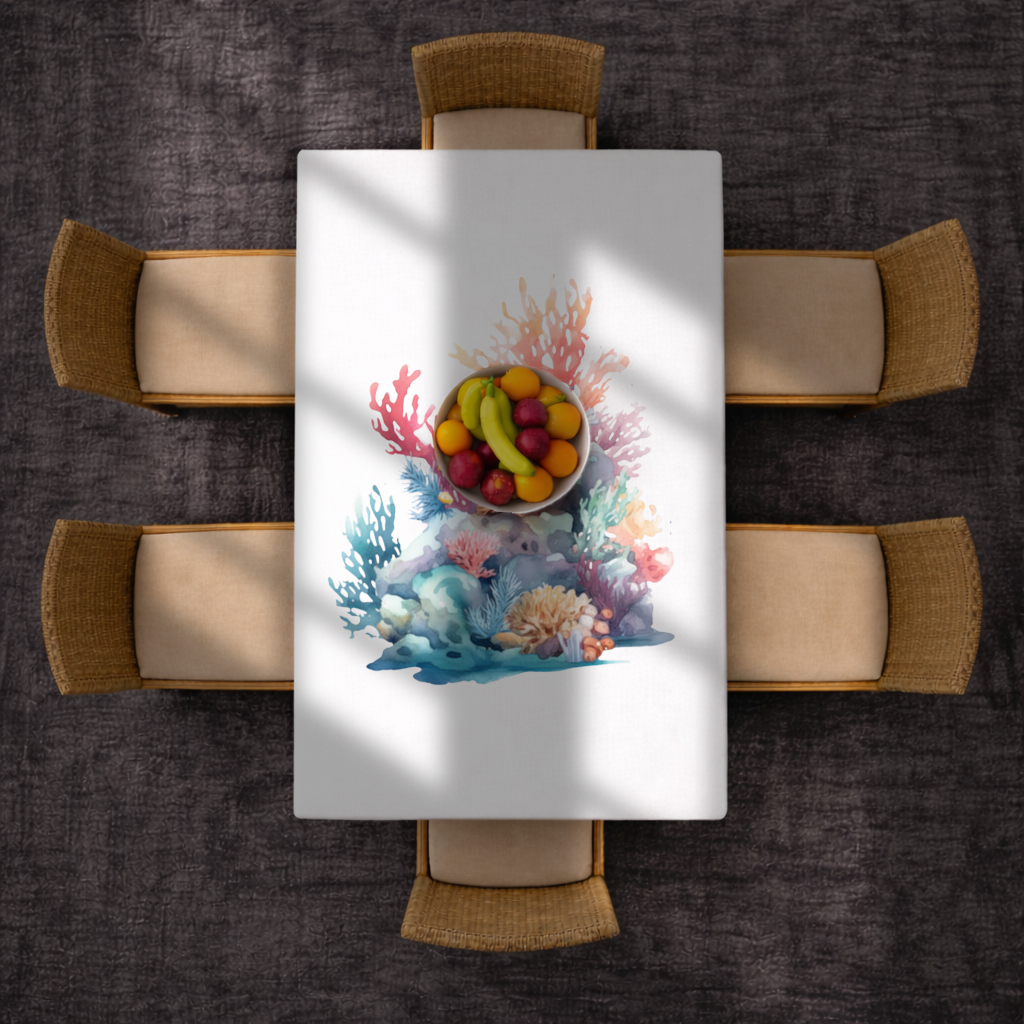 Vibrant Watercolor Coral Reef Scene Rectangular Tablecloth
