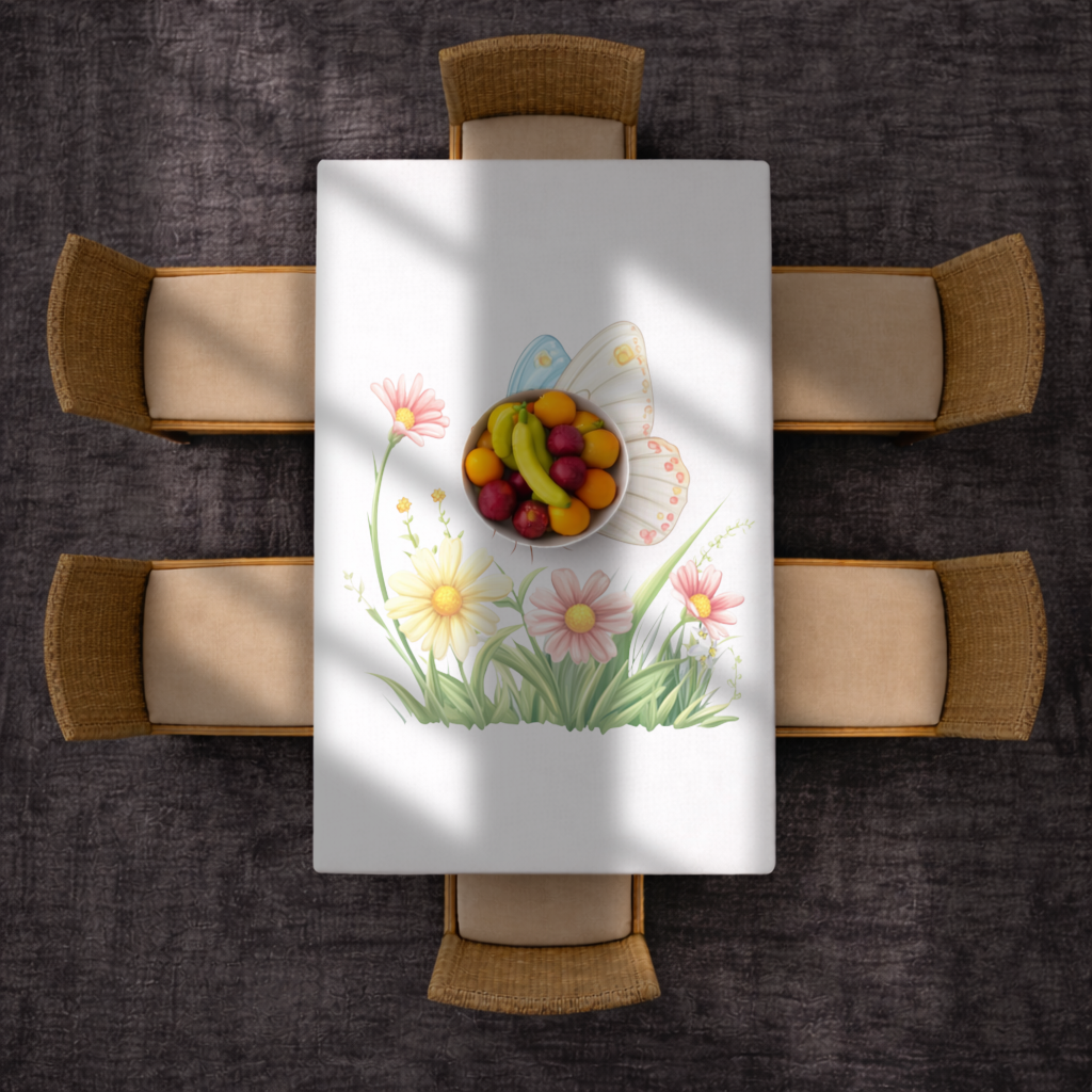 Whimsical Pastel Butterfly and Wildflowers Rectangular Tablecloth