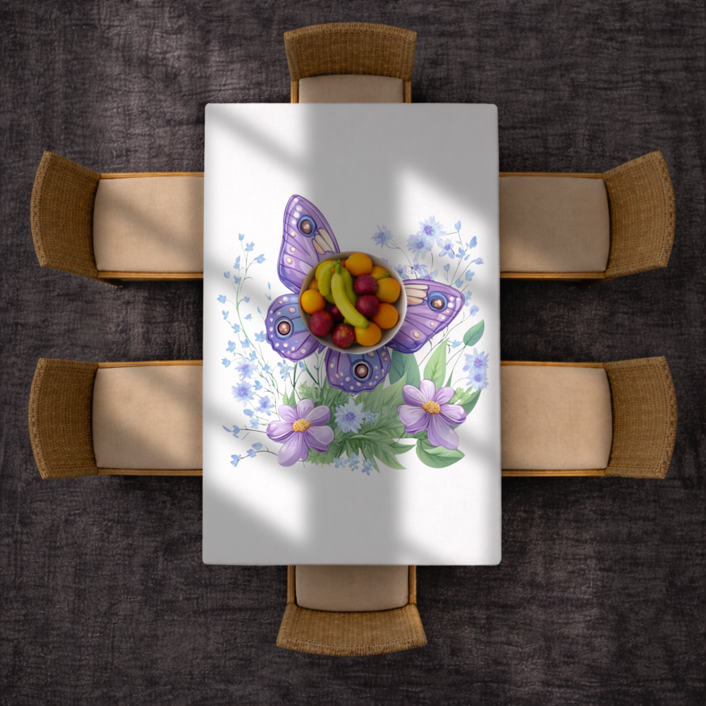 Cottagecore Purple Butterfly Floral Rectangular Tablecloth
