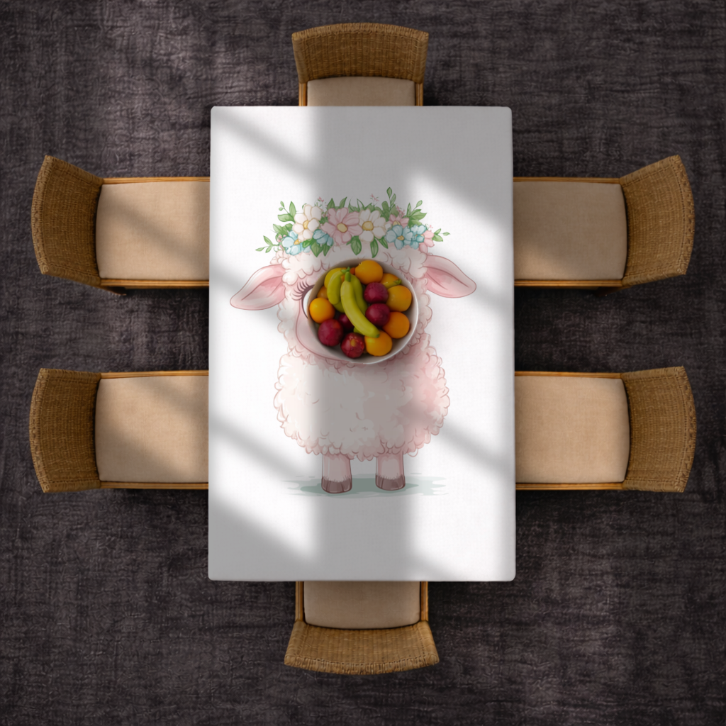 Kawaii Flower Crown Pink Lamb Rectangular Tablecloth