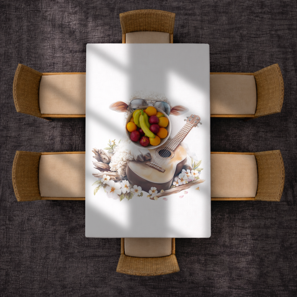 Cool Sheep Playing Ukulele with Flowers Rectangular Tablecloth