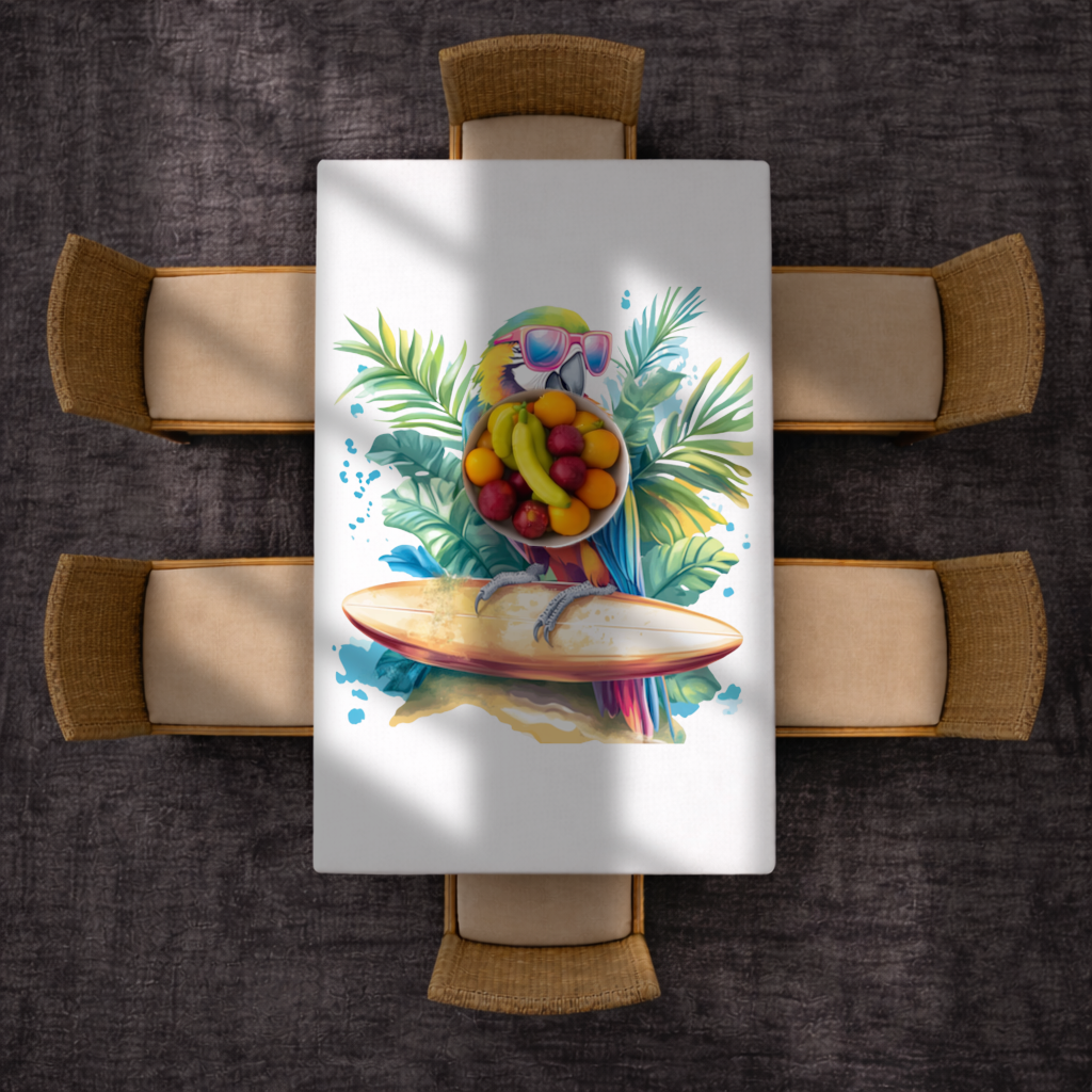 Surfing Parrot with Pink Sunglasses Rectangular Tablecloth