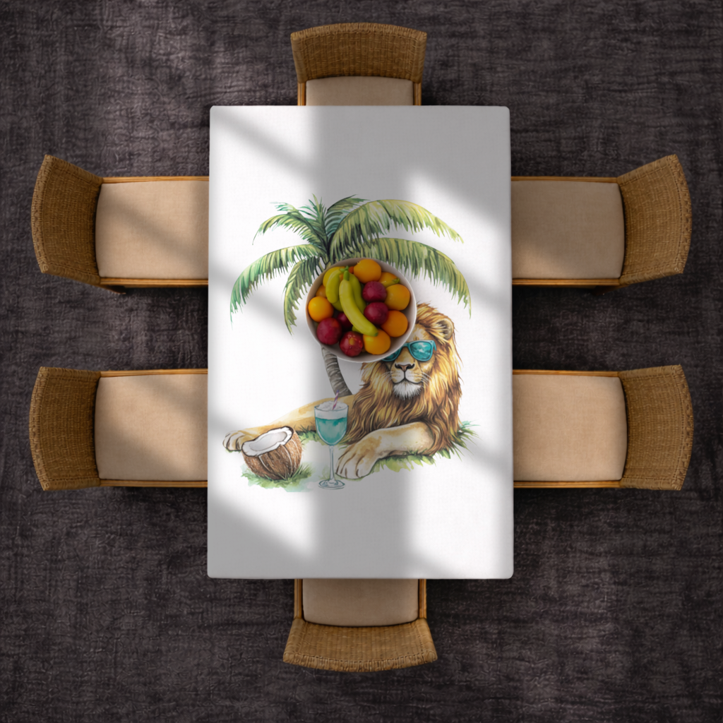 Summer Vibe Lion Under Palm Tree Rectangular Tablecloth