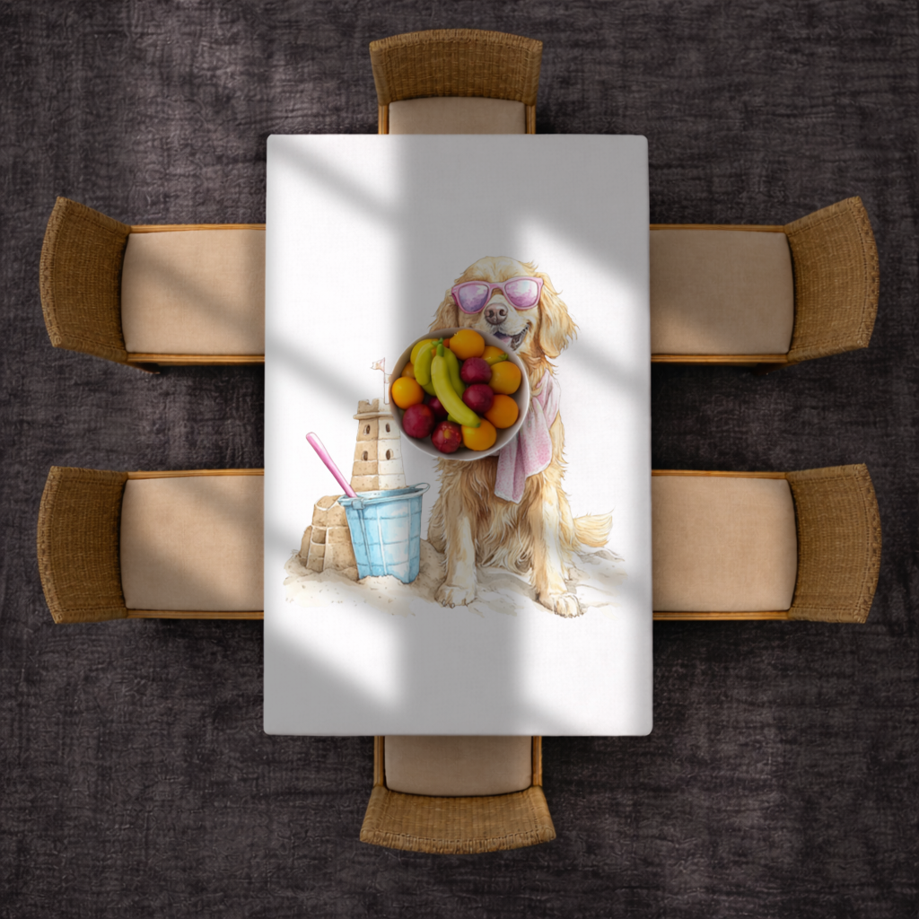 Beach Golden Retriever Pink Sunglasses Rectangular Tablecloth