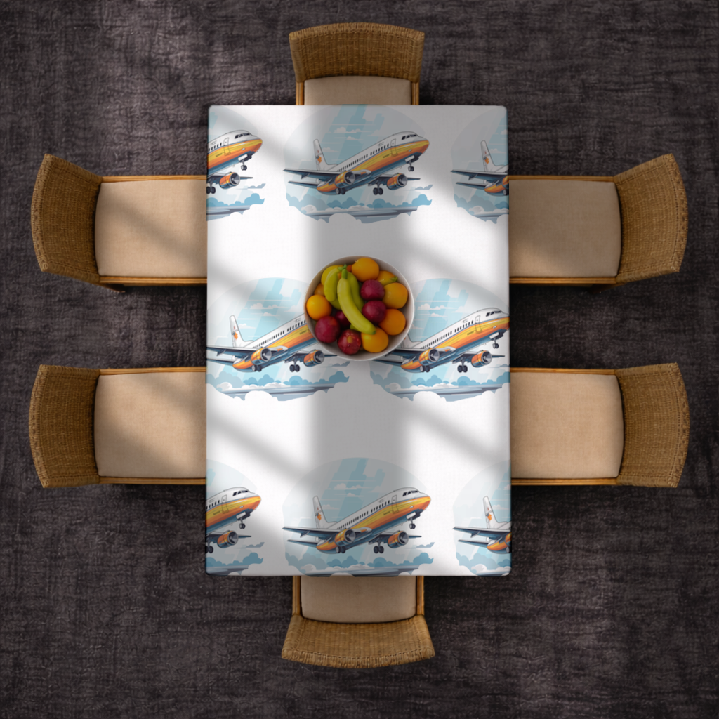 Retro Orange Commercial Airplane Rectangular Tablecloth