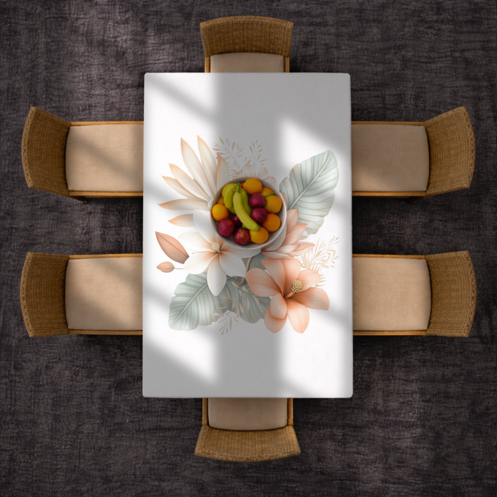 Soft Peach Tropical Floral Bouquet Rectangular Tablecloth