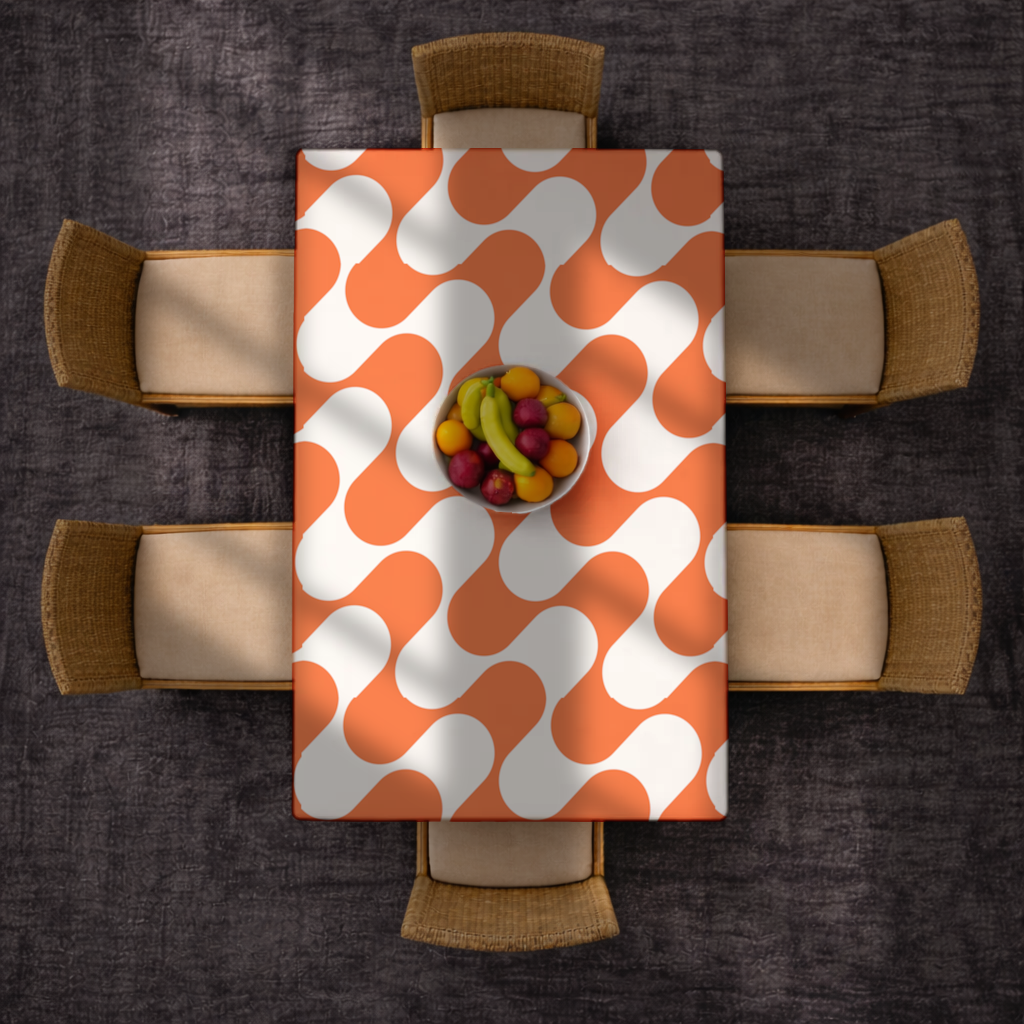 Retro 70s Orange Cream Groovy Curves Rectangular Tablecloth