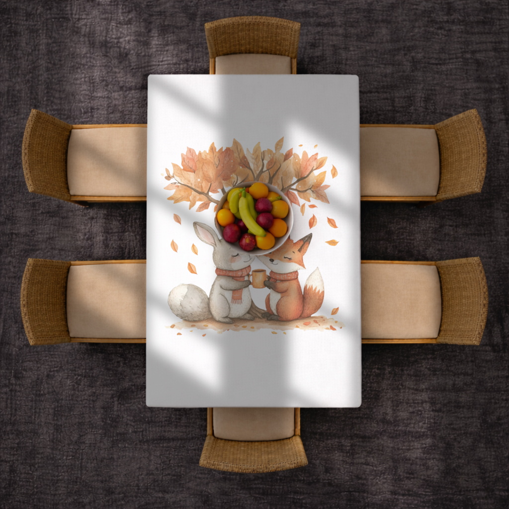 Cozy Autumn Fox and Rabbit Rectangular Tablecloth