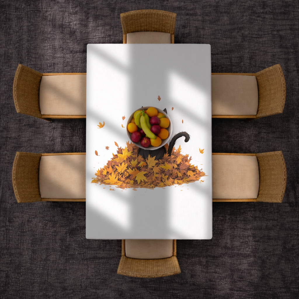 Cute Black Cat in Autumn Leaves Rectangular Tablecloth