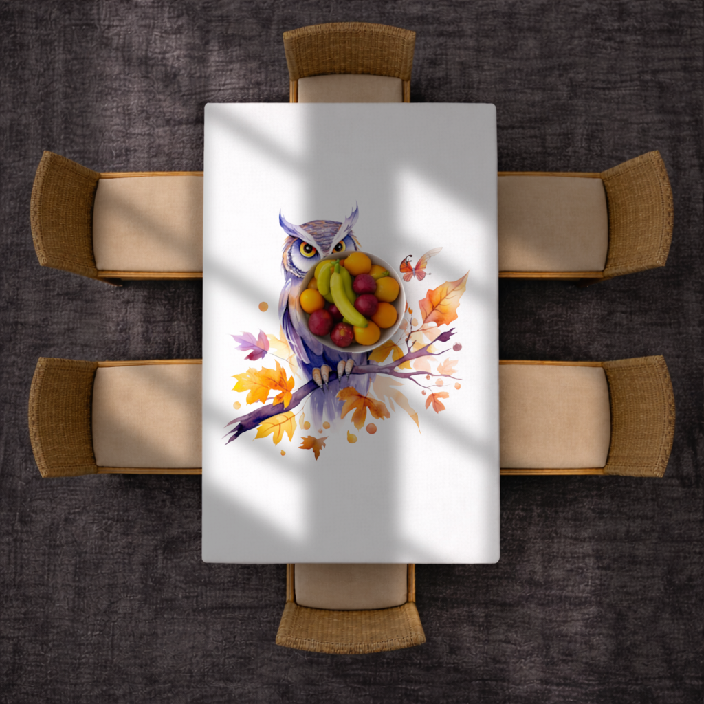Whimsical Autumn Owl and Butterfly Rectangular Tablecloth