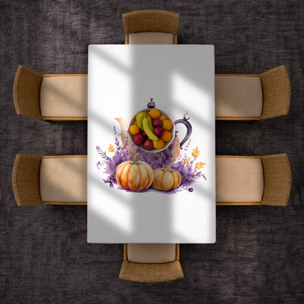 Vintage Purple Floral Pumpkin Teapot Rectangular Tablecloth