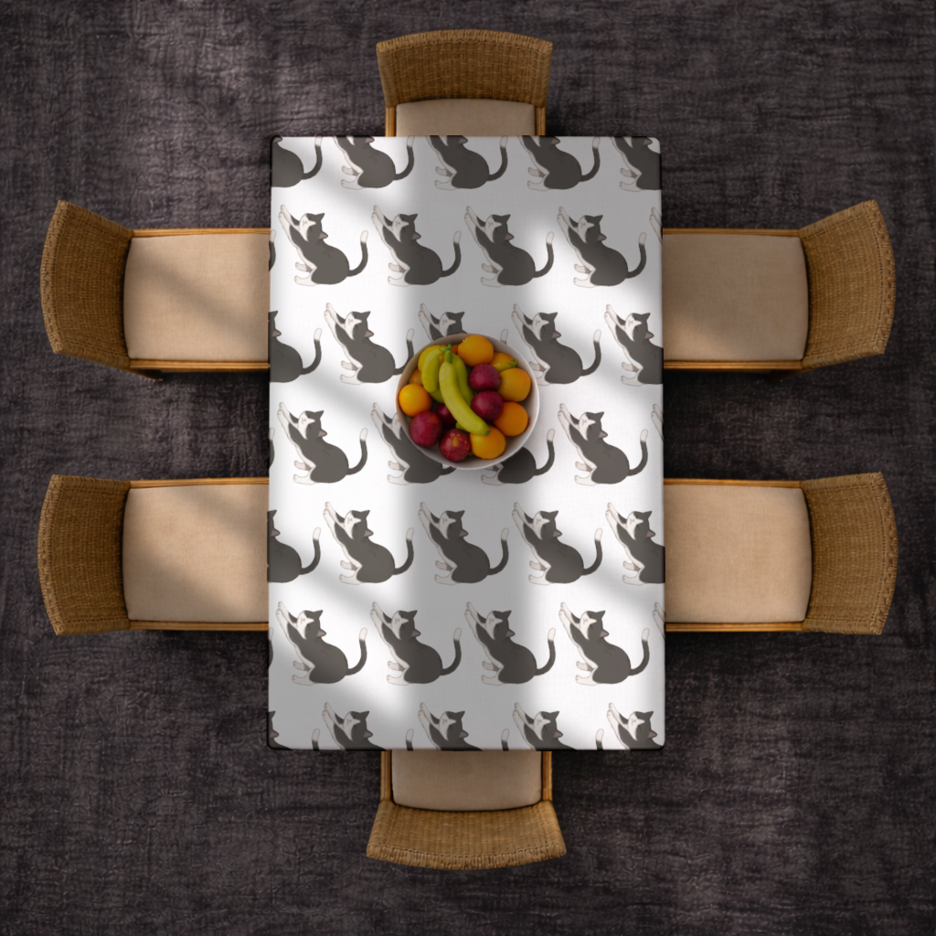 Stretching Tuxedo Cat Rectangular Tablecloth
