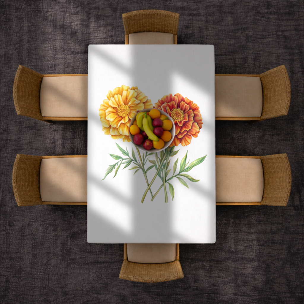 Botanical Yellow Orange Marigold Rectangular Tablecloth