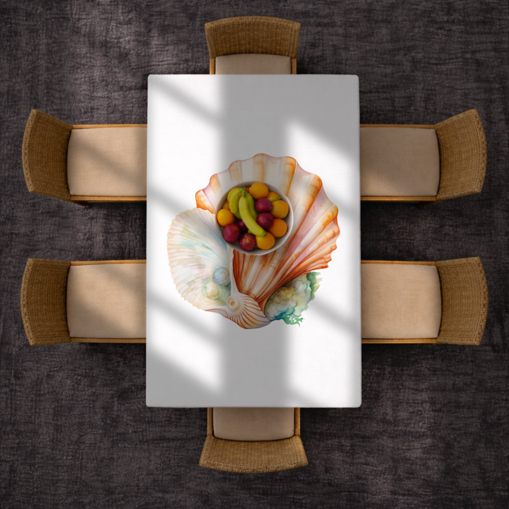 Iridescent Pearls in Orange Scallop Seashell Rectangular Tablecloth