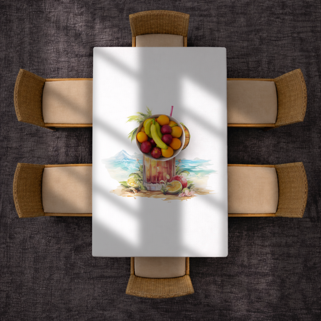 Tropical Island Beach Cocktail with Fruit Rectangular Tablecloth