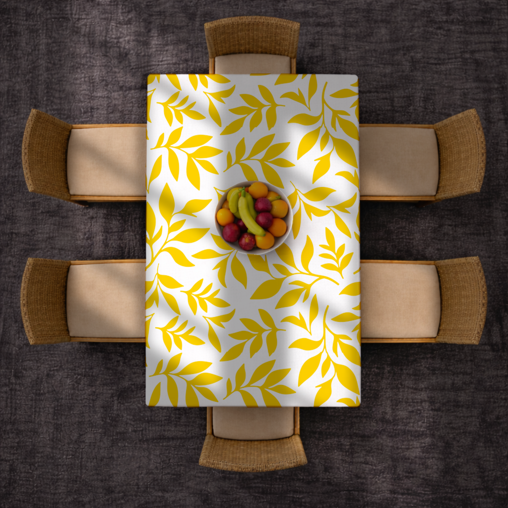 Mustard Yellow Botanical Leaves Rectangular Tablecloth