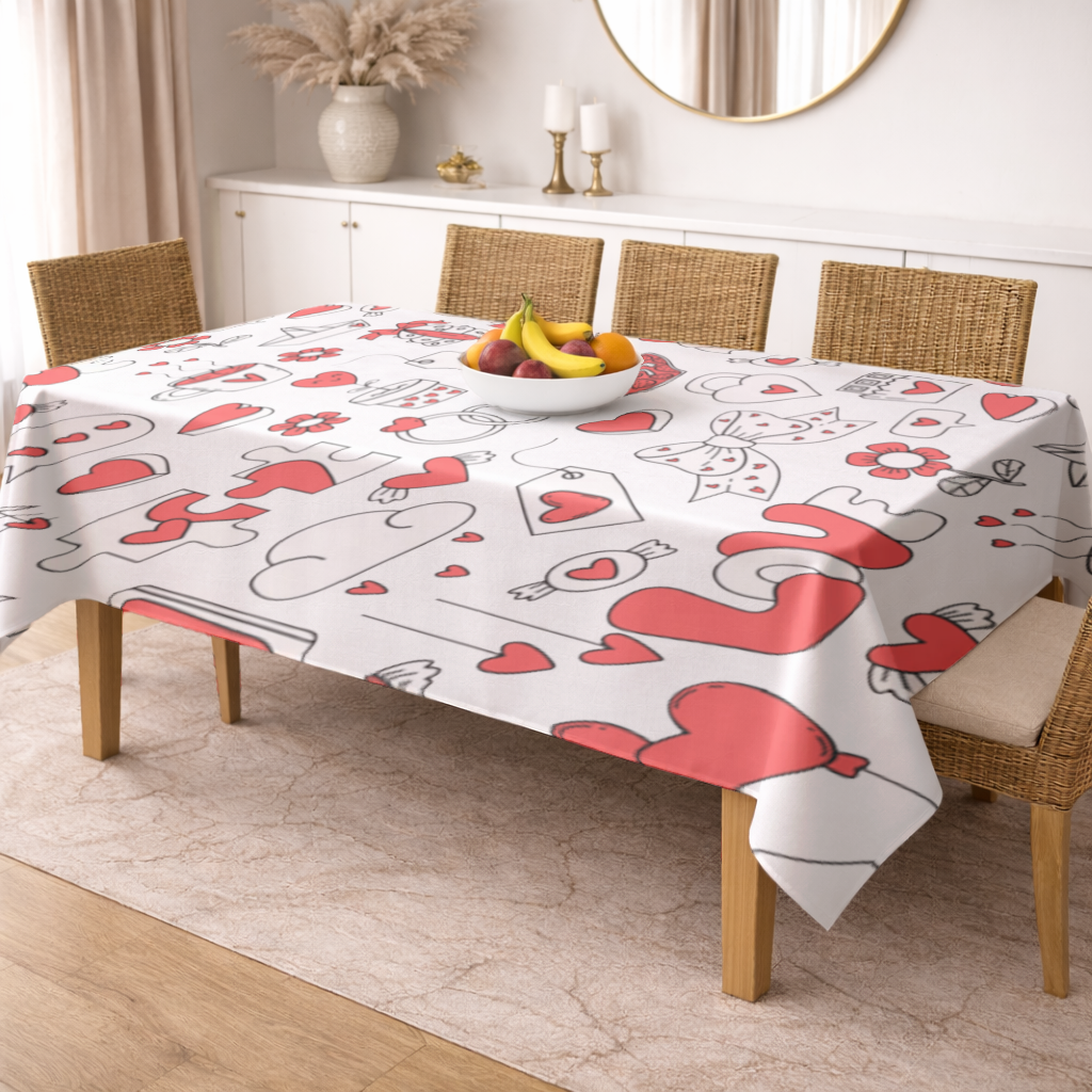 Valentines Day Doodle Love Heart Pattern Cute Design Rectangular Tablecloth
