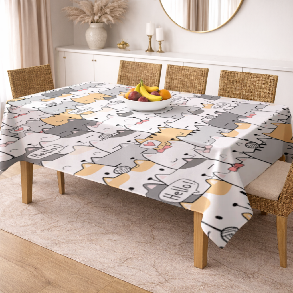 Cute Cartoon Cats Pattern with Speech Bubbles Rectangular Tablecloth