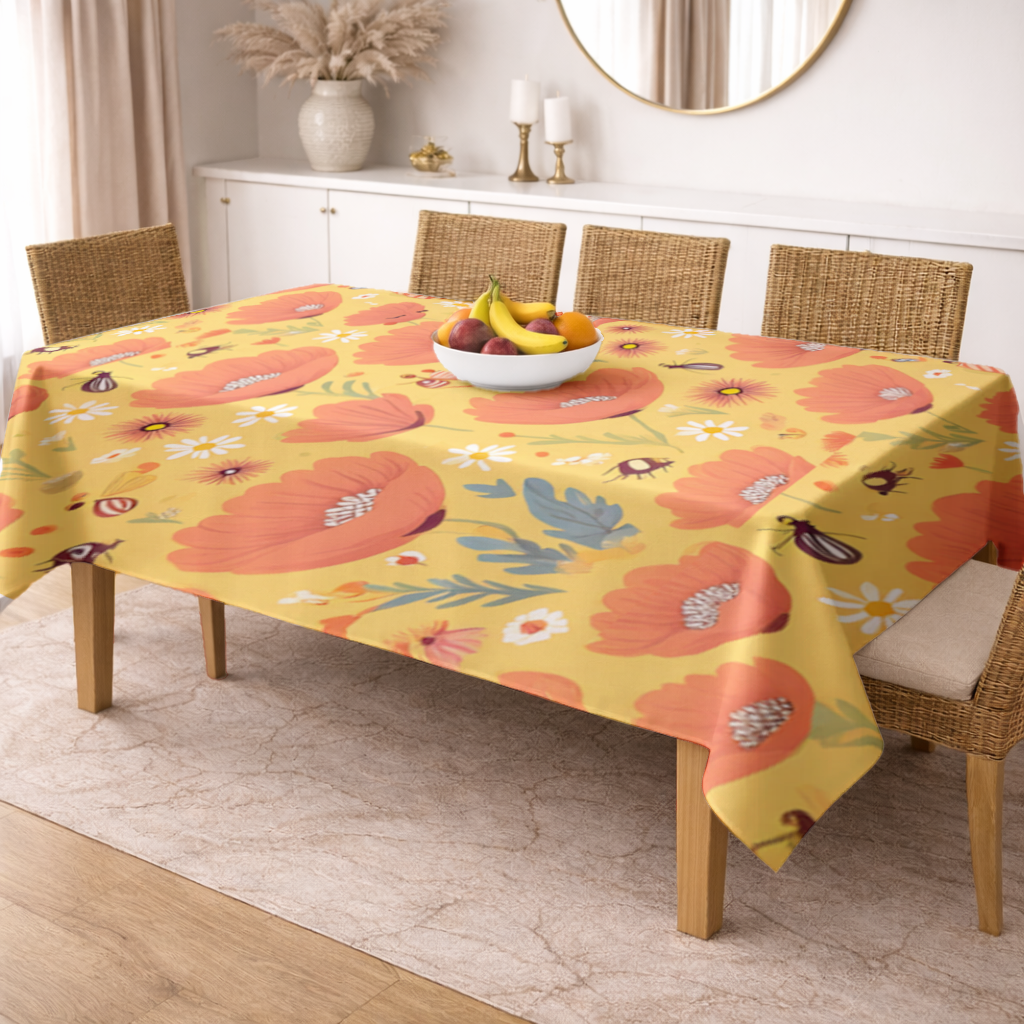 Floral Insect Pattern Colorful Design Rectangular Tablecloth