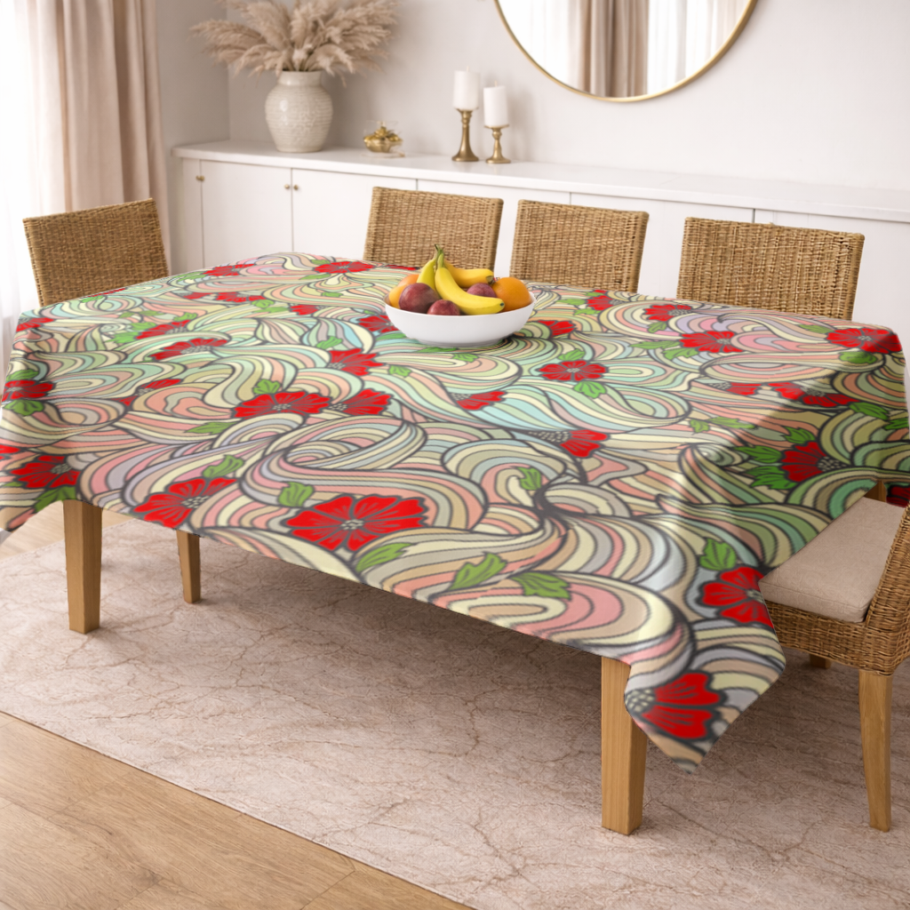 Floral Retro Wavy Pattern Rectangular Tablecloth