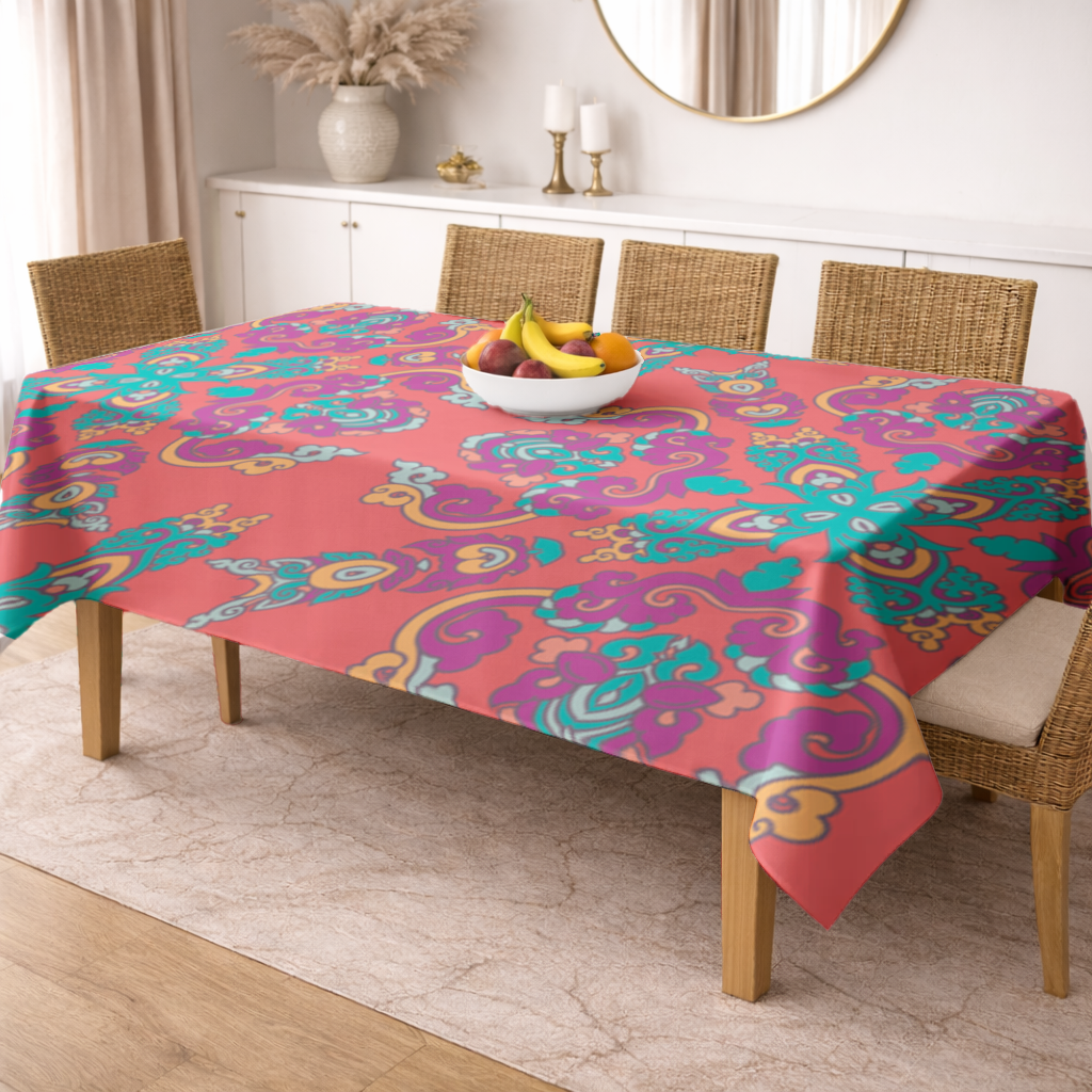 Vibrant Red Oriental Mandala Pattern Rectangular Tablecloth