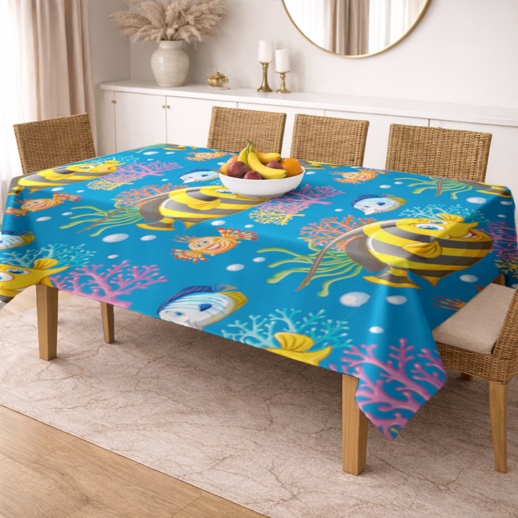 Colorful Tropical Fish and Coral Reef Pattern Rectangular Tablecloth