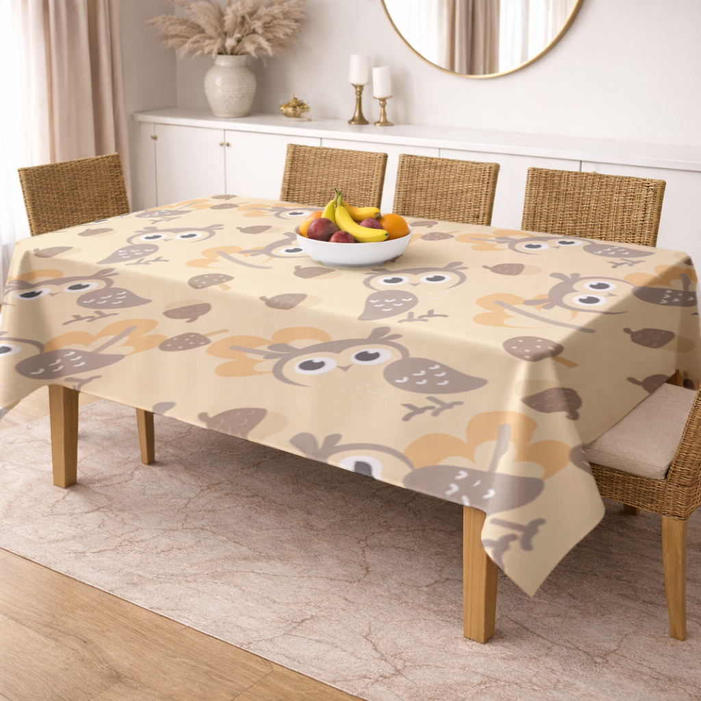 Cute Owl and Acorn Autumn Seamless Pattern Rectangular Tablecloth