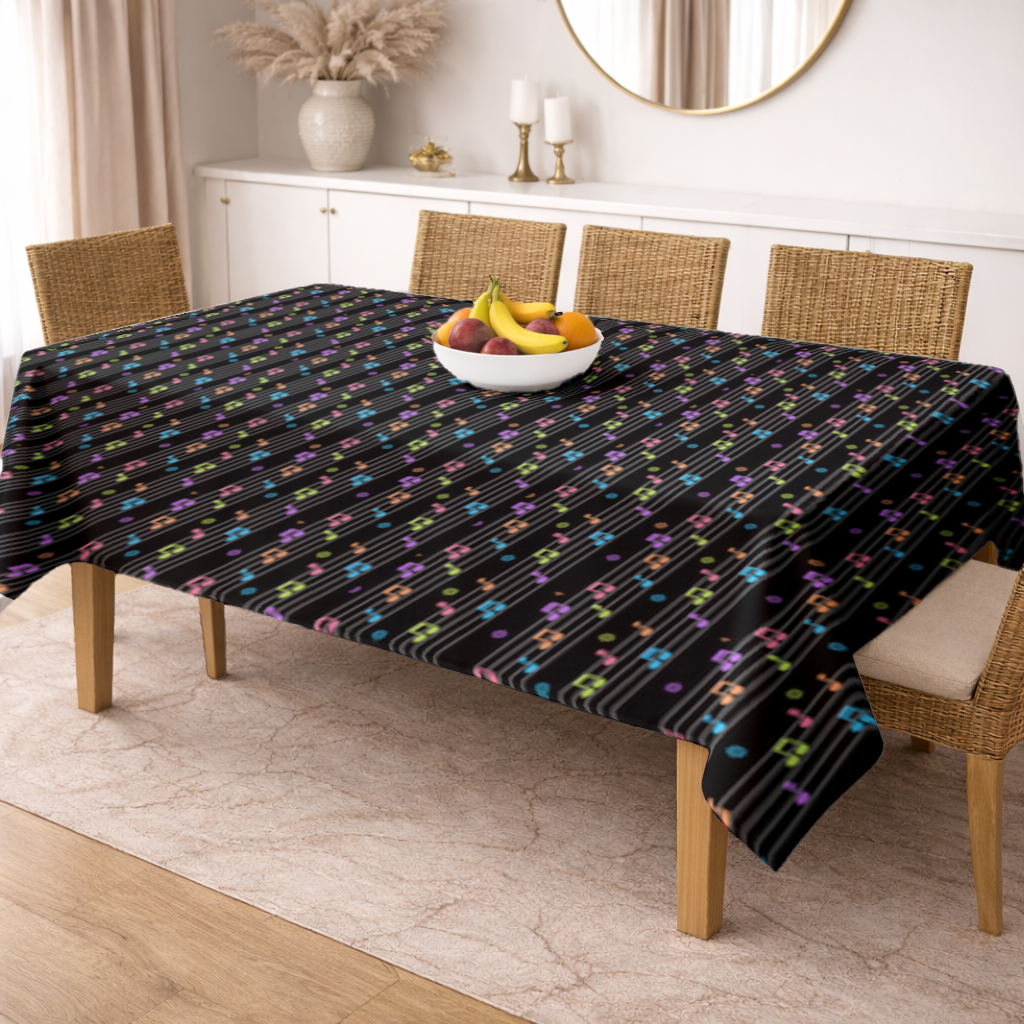 Vibrant Neon Music Notes and Rhythm Seamless Pattern Rectangular Tablecloth