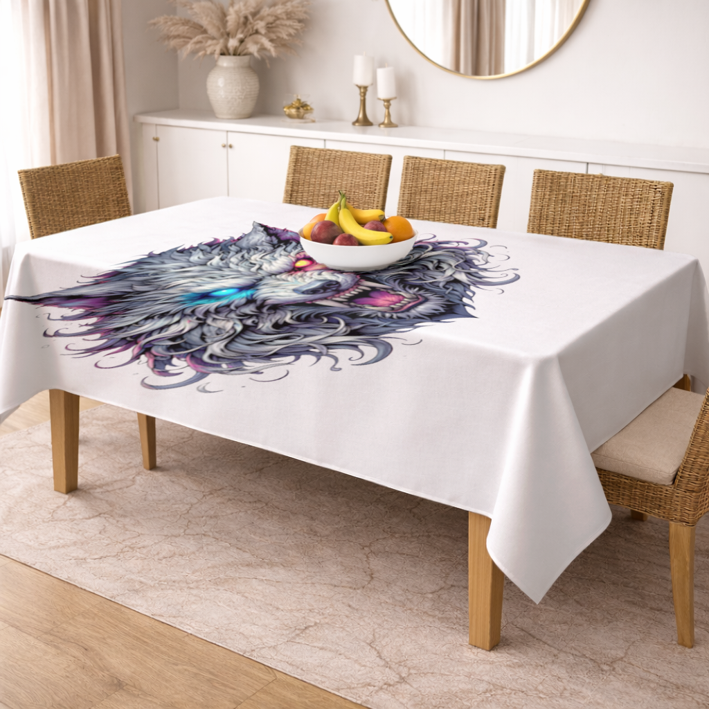 Fierce Wolf Head Illustration Heterochromia Eyes, Savage Wolf Rectangular Tablecloth