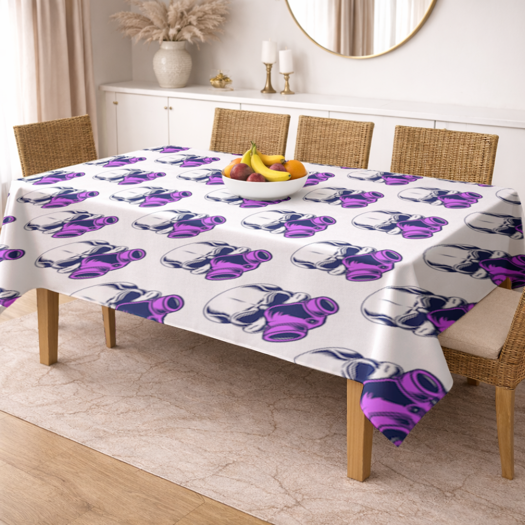 Skull with Gas Mask Illustration Modern and Edgy Design Rectangular Tablecloth