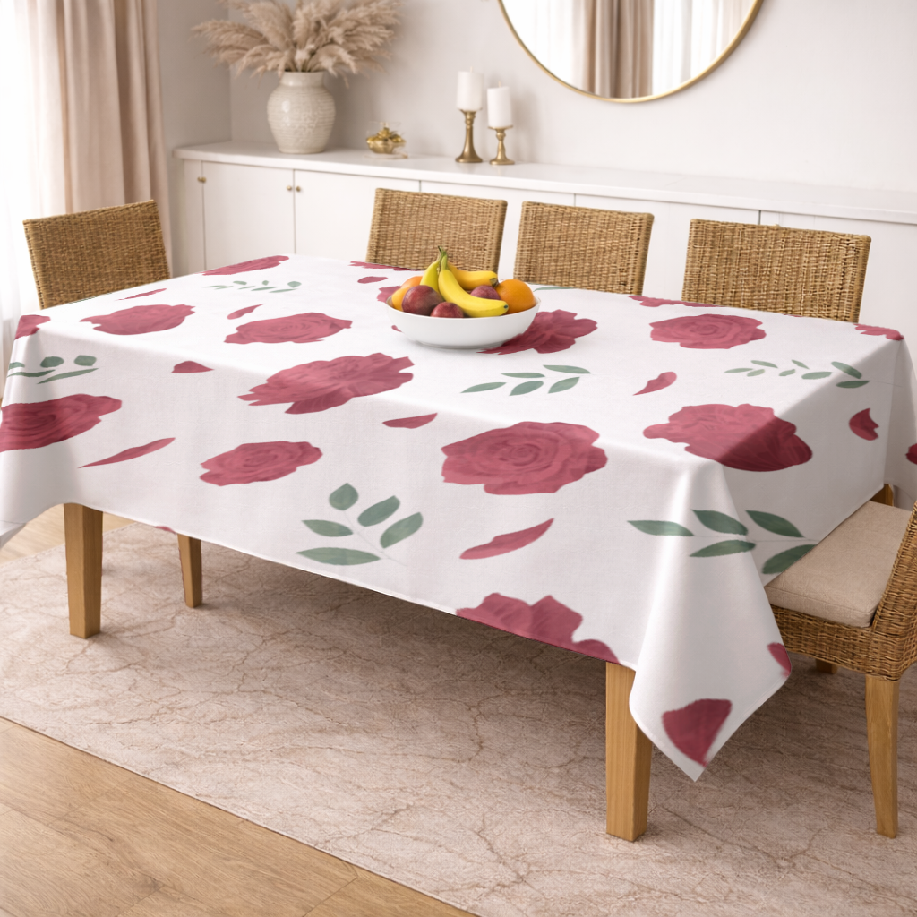 Red Rose and Leaf Romantic Seamless Pattern Rectangular Tablecloth