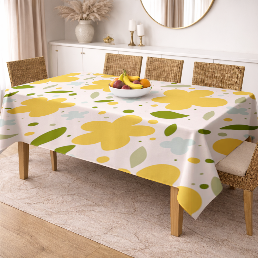 Yellow Floral and Leaf Boho Seamless Pattern Rectangular Tablecloth