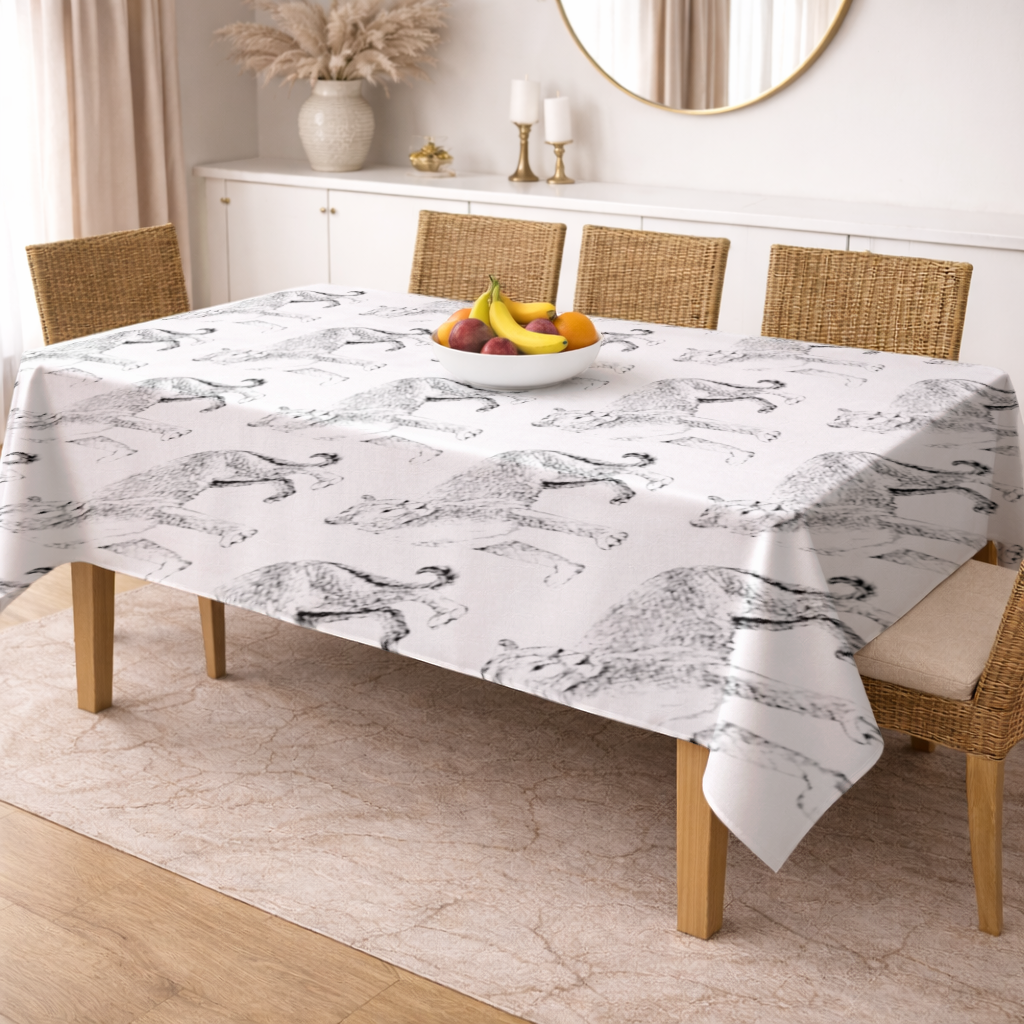 Black and White Wild Cat Sketch Illustration Rectangular Tablecloth