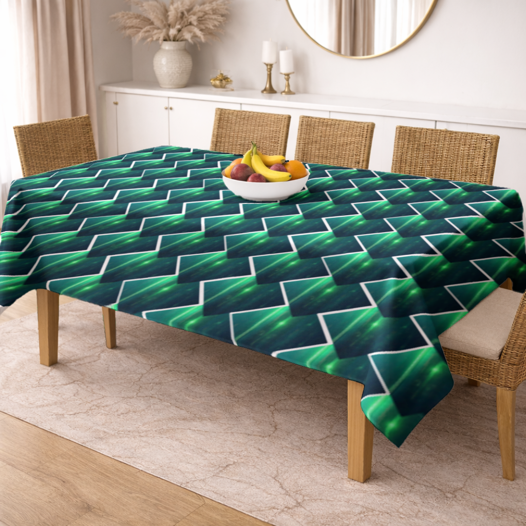 Green bright strips on black background. Rectangular Tablecloth