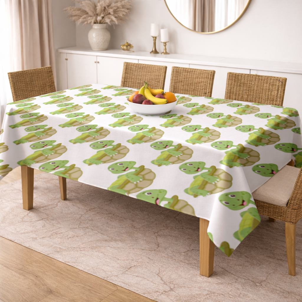 Happy Smiling Green Turtle in Shell Rectangular Tablecloth