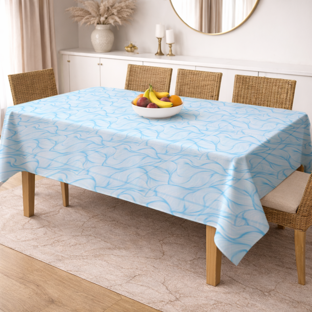 Blue Wavy Linear Abstract Pattern Rectangular Tablecloth