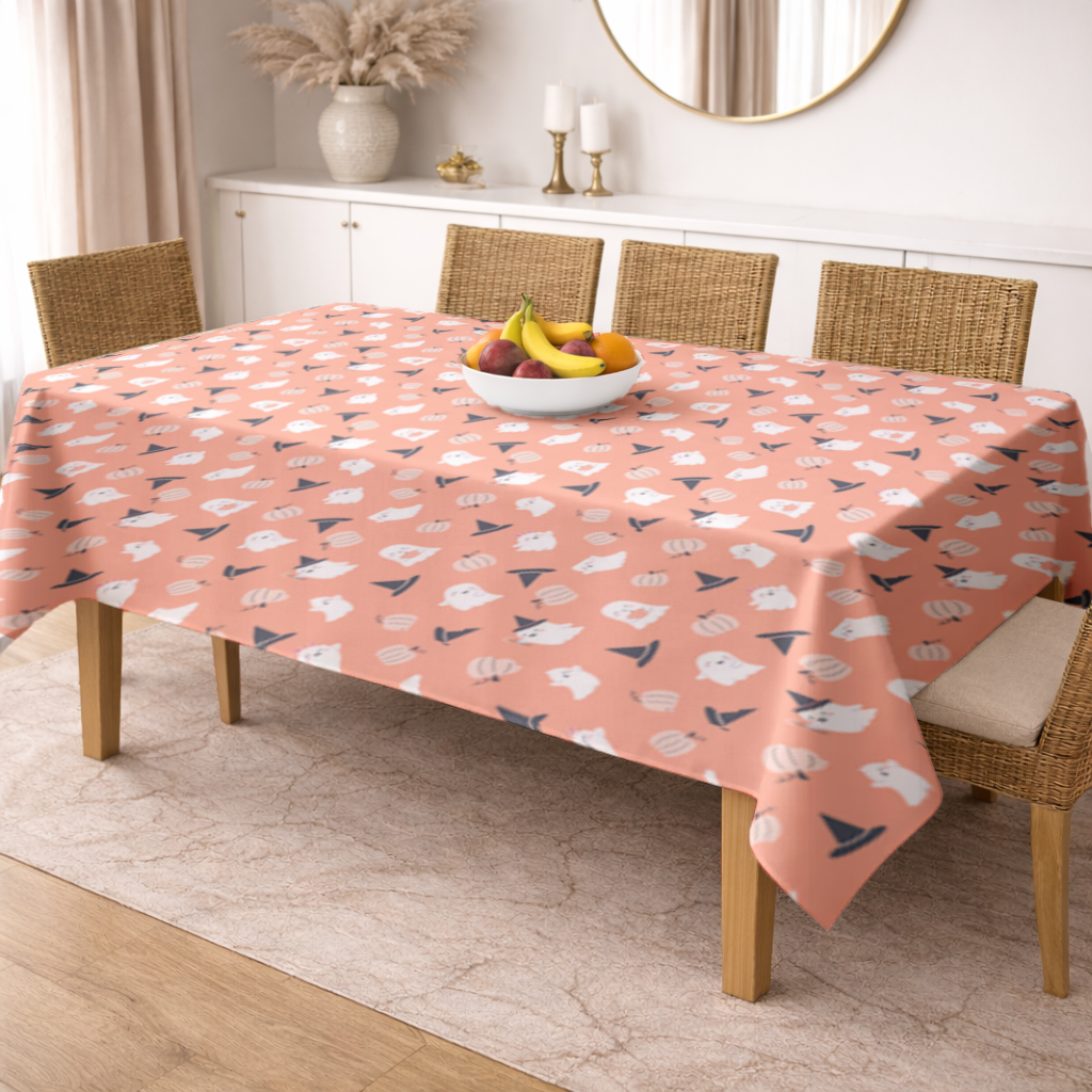 Cute Pumpkin and Witch Hat Ghost Pattern Rectangular Tablecloth