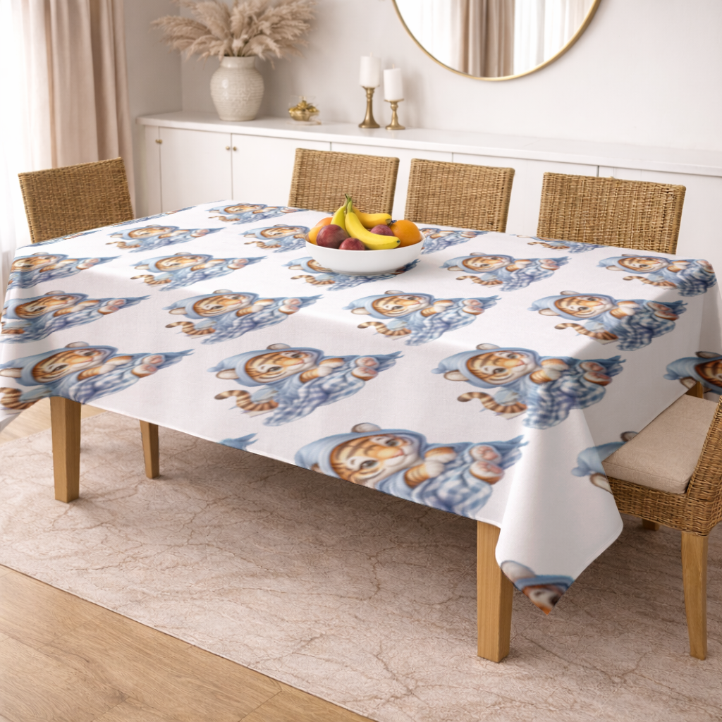 Sleepy Baby Tiger Cub on Books Rectangular Tablecloth