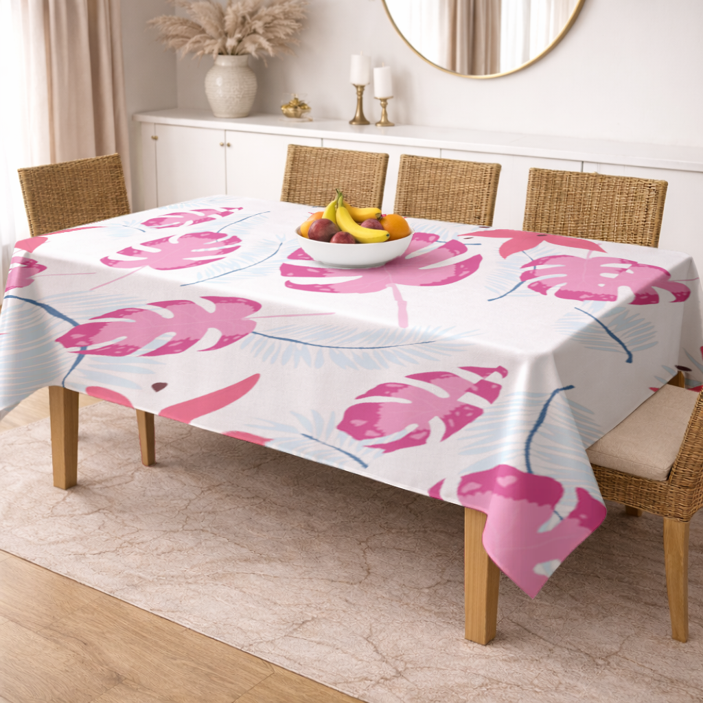 Pink Monstera and Tropical Lily Rectangular Tablecloth