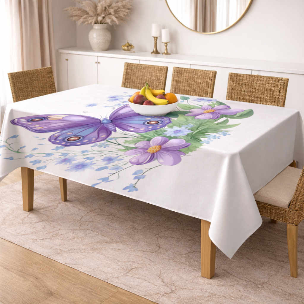 Cottagecore Purple Butterfly Floral Rectangular Tablecloth
