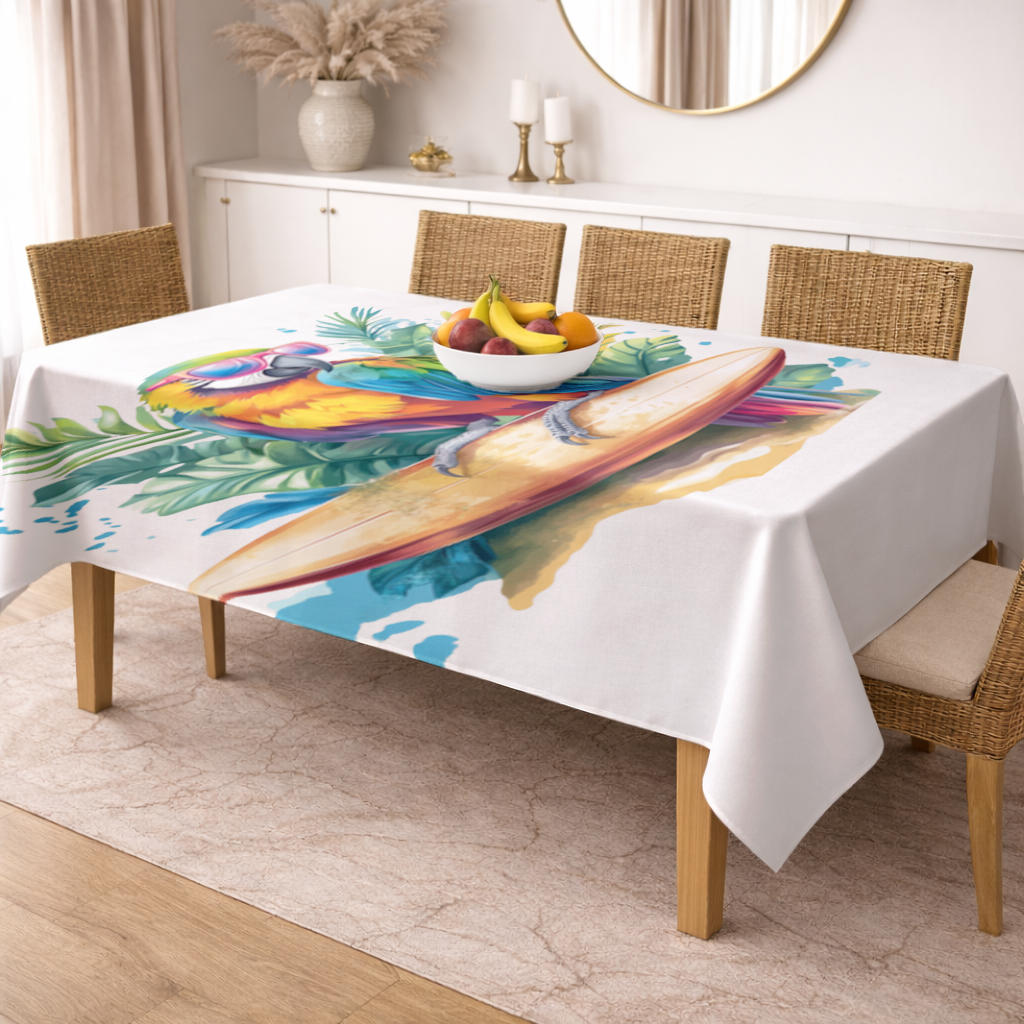 Surfing Parrot with Pink Sunglasses Rectangular Tablecloth
