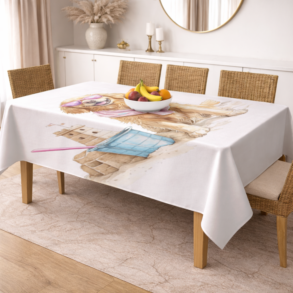 Beach Golden Retriever Pink Sunglasses Rectangular Tablecloth