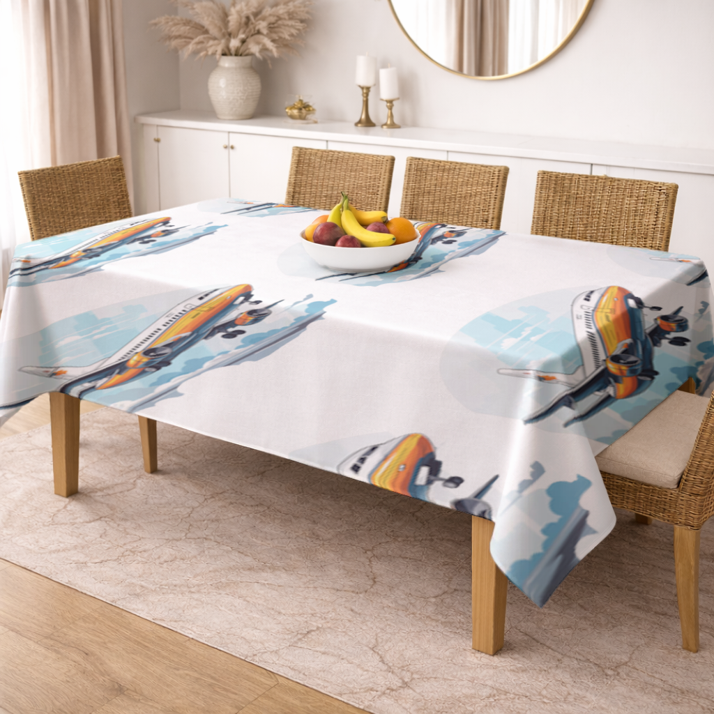 Retro Orange Commercial Airplane Rectangular Tablecloth