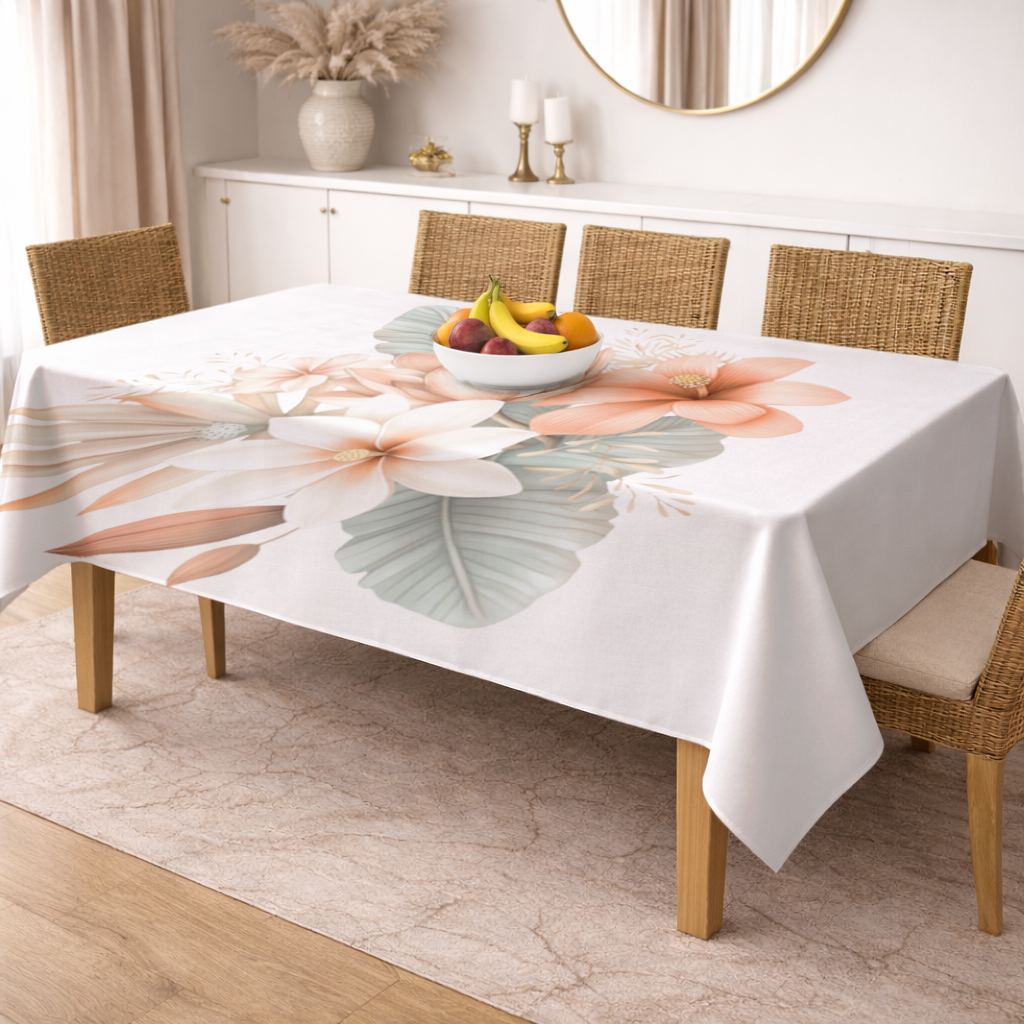 Soft Peach Tropical Floral Bouquet Rectangular Tablecloth