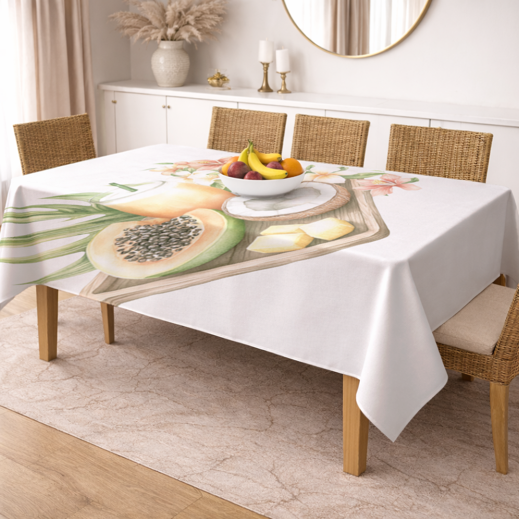 Tropical Papaya and Coconut Juice Rectangular Tablecloth