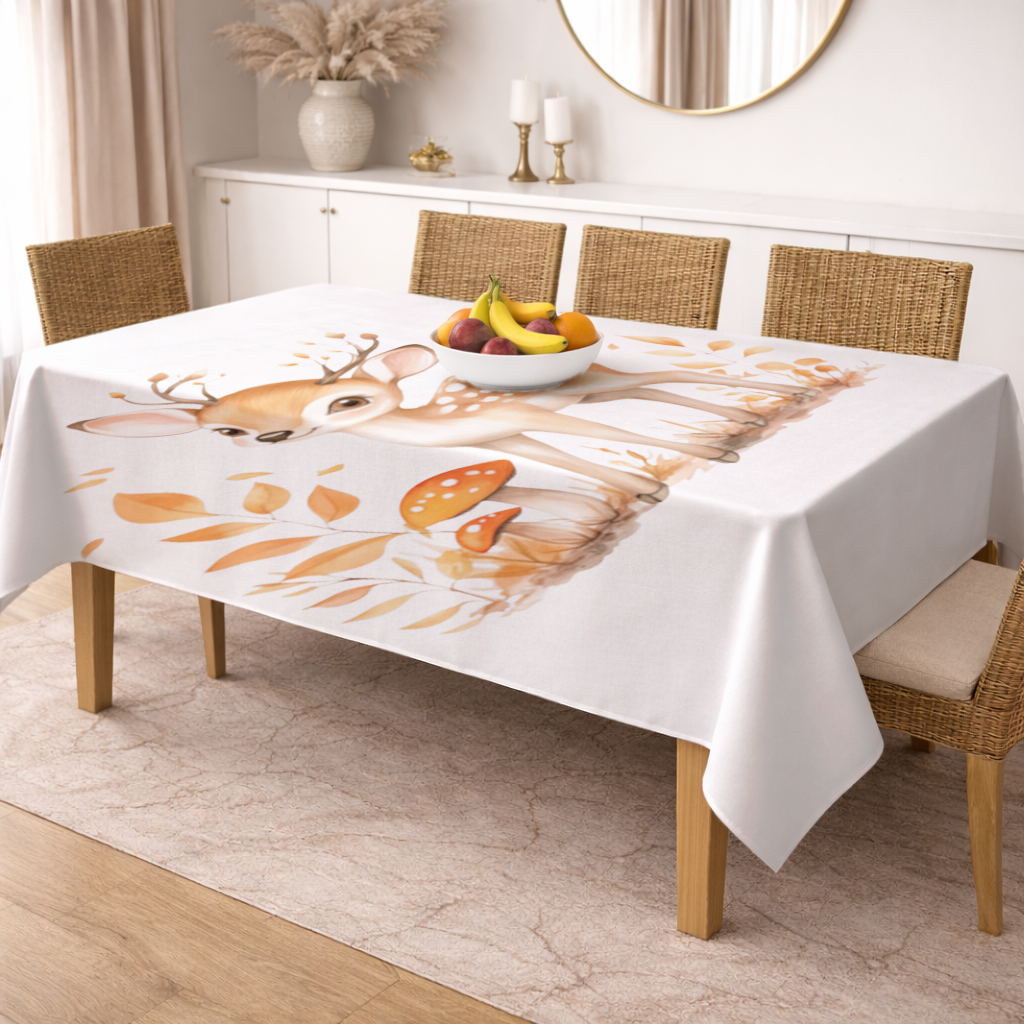 Whimsical Autumn Woodland Fawn Rectangular Tablecloth