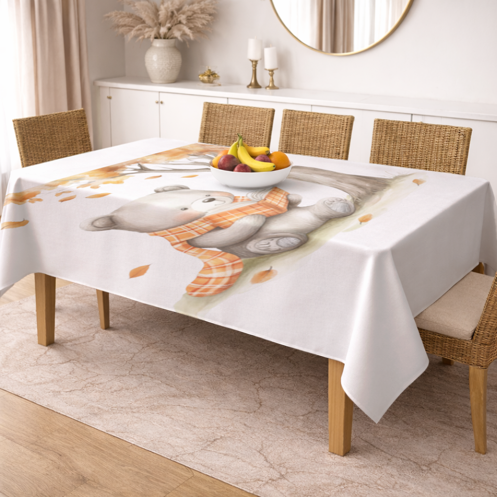 Reading Bear with Orange Scarf Rectangular Tablecloth
